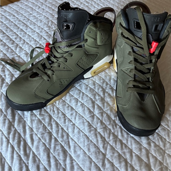 Travis Scott x Jordan Cactus Jack Rare Olive and Black High-Top basketball shoes